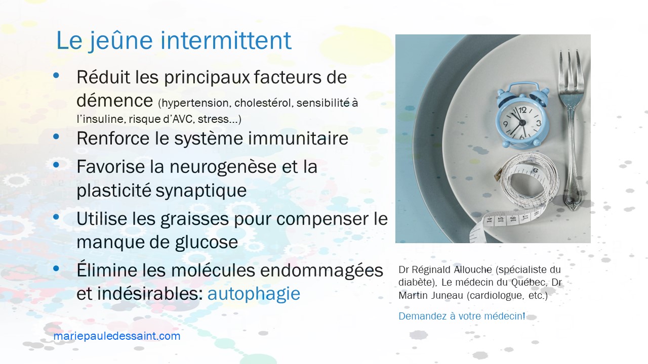 Bienfaits du jeüne intermittent réduction de la graisse autour des organes, hypertension, risque Alzheimer. etc. 